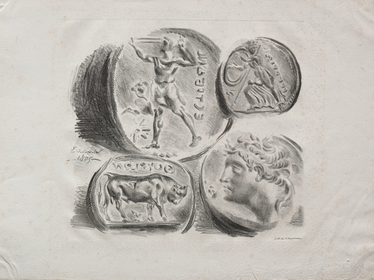 Sheet of Four Antique Medals by Eugène Delacroix