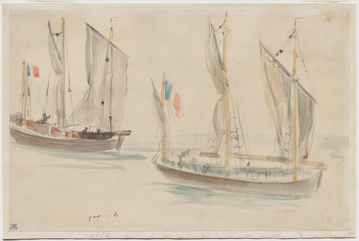 Two Boats at the Harbor of Dieppe by Eugène Delacroix