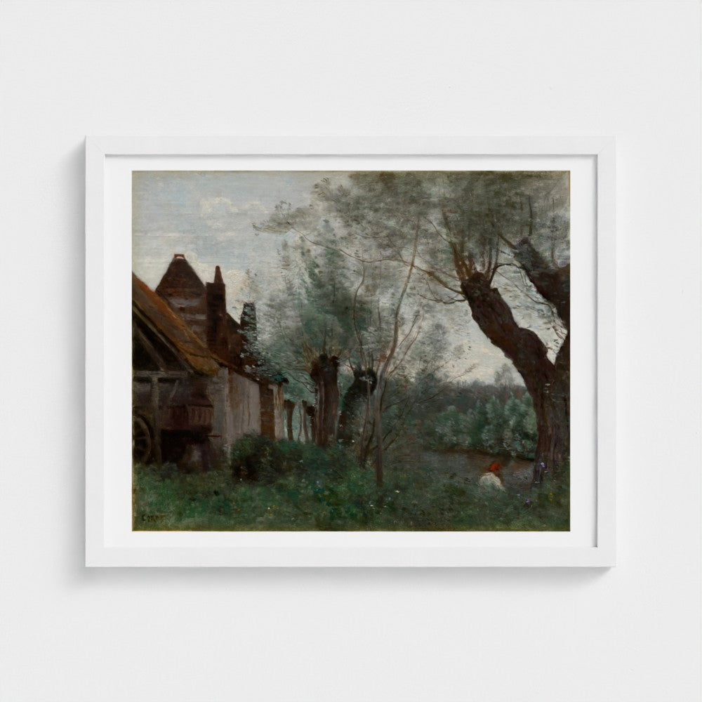 Willows and Farmhouse at Sainte-Catherine-lès-Arras — White frame, 50 × 40 cm