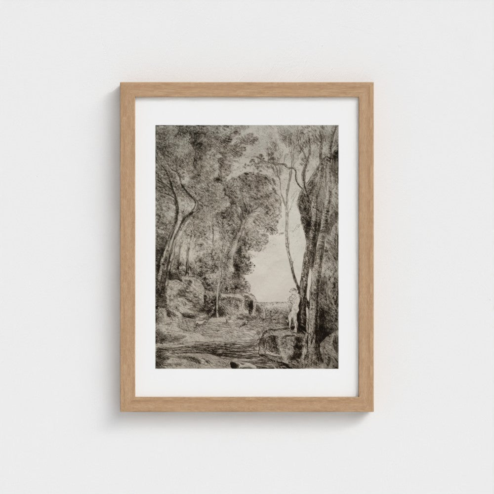 The Little Shepherd by Jean Baptiste Camille Corot in a natural frame