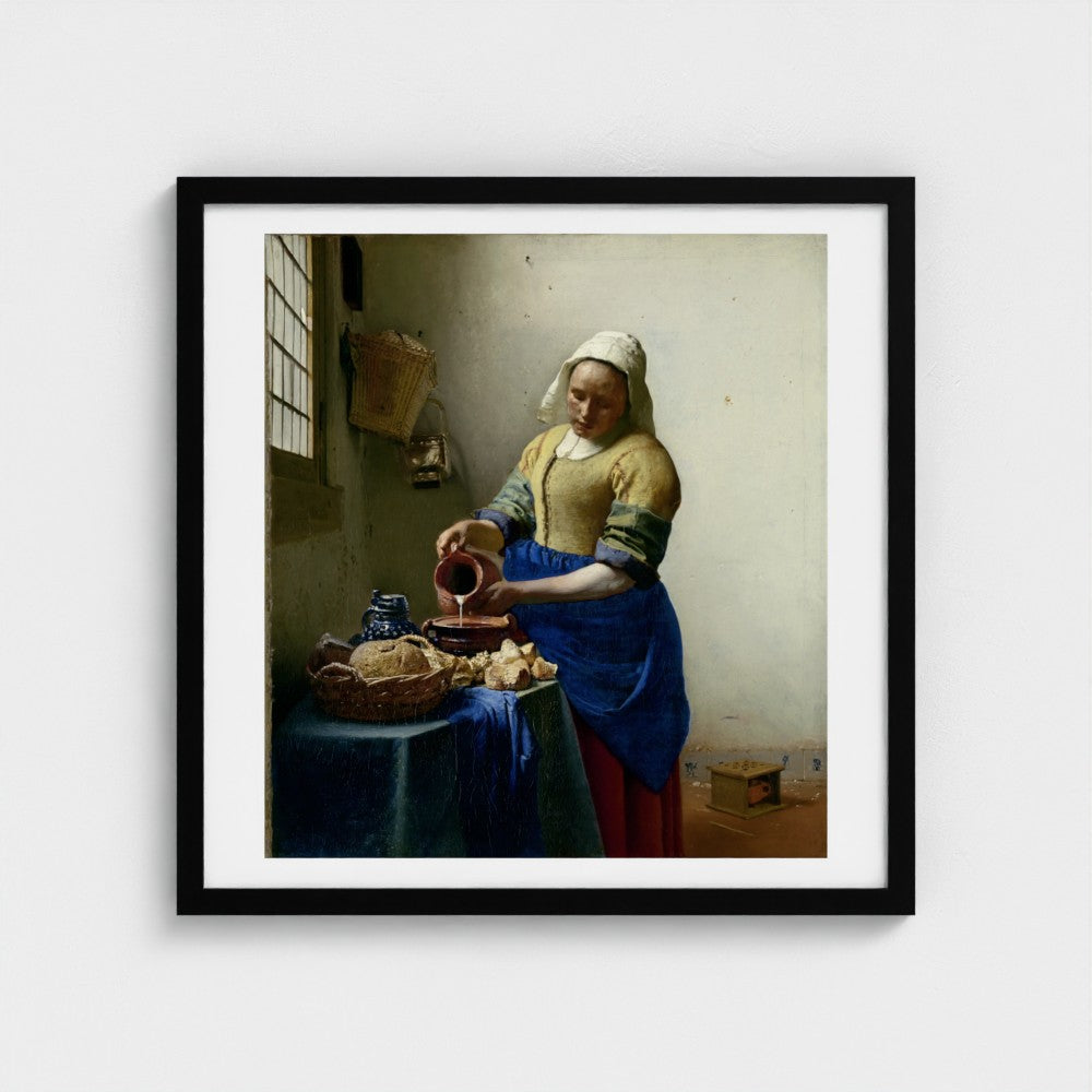 Johannes Vermeer, The Milkmaid, black frame mock-up