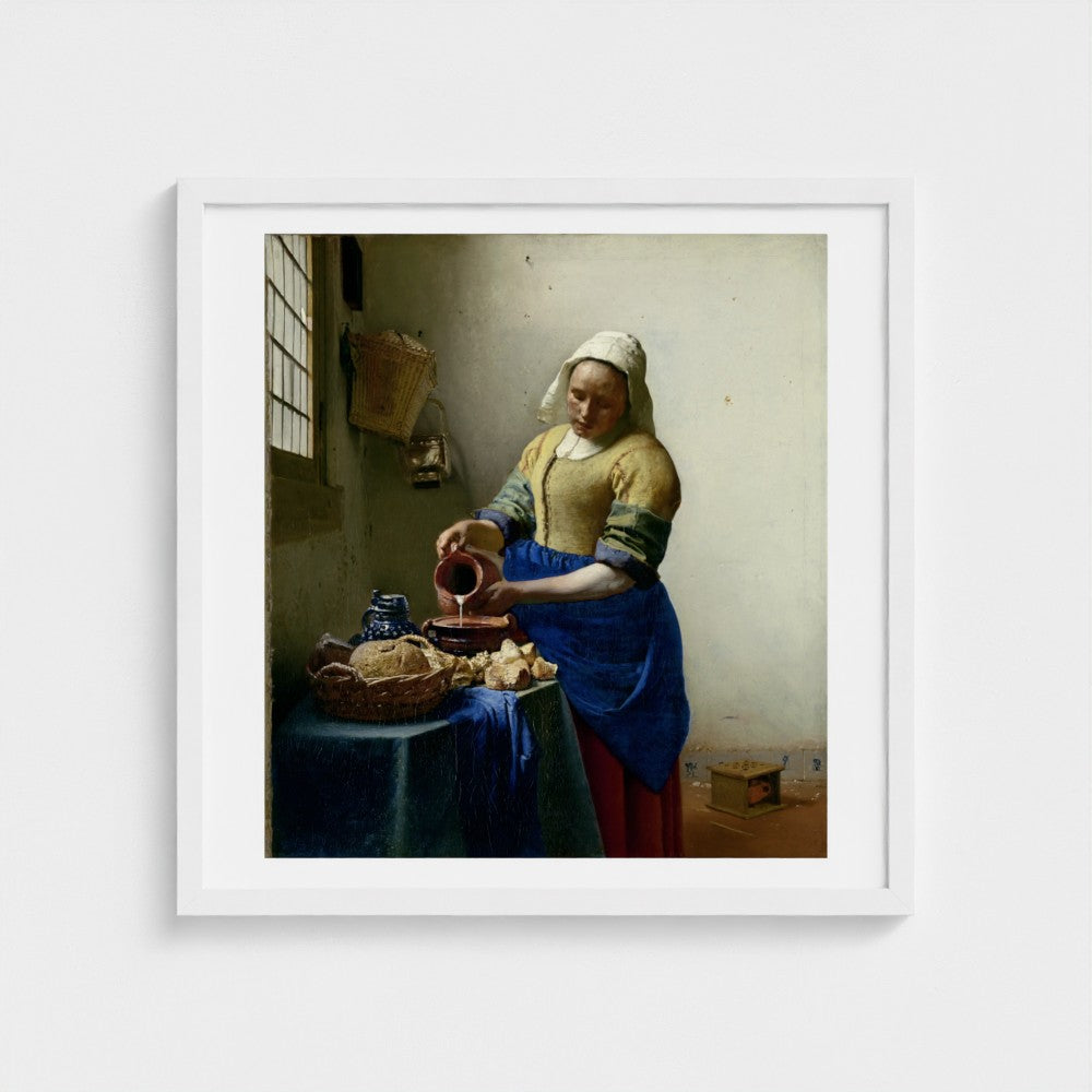 Johannes Vermeer, The Milkmaid, white frame mock-up