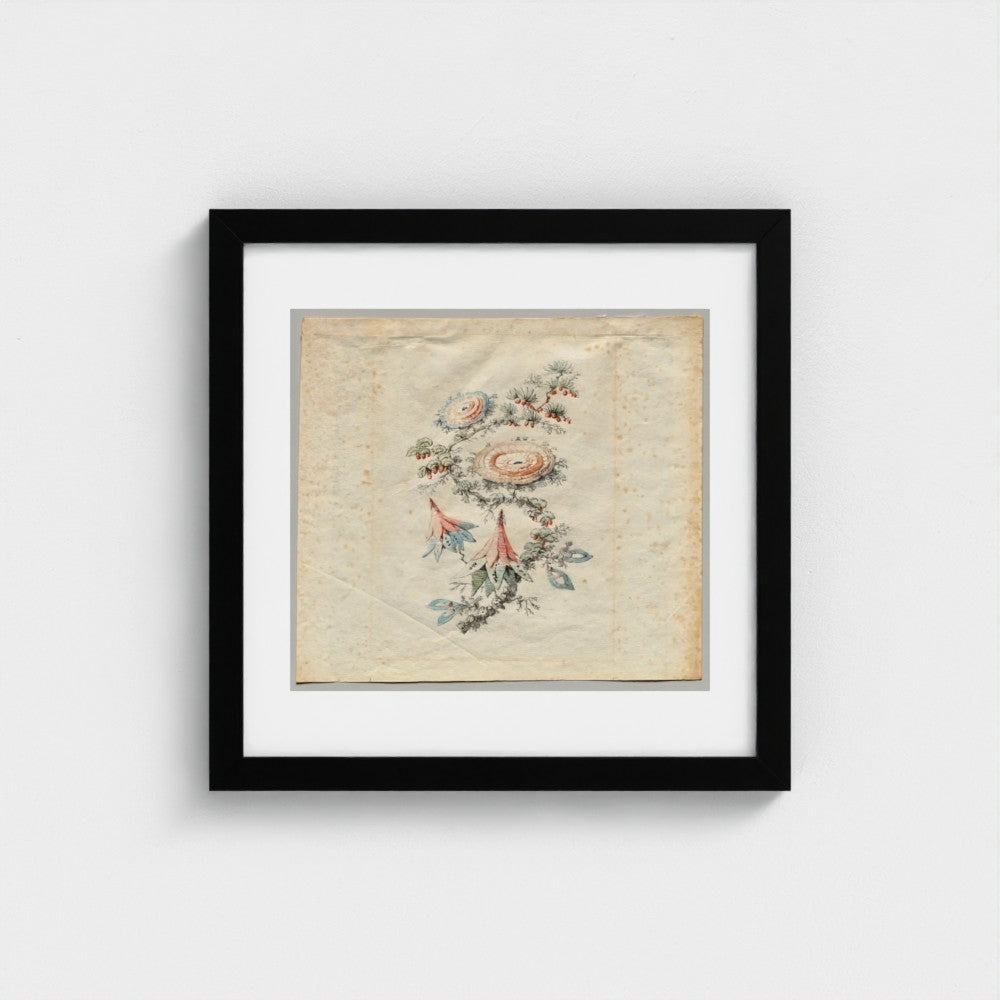 Flower Embroidery Design for Silk Manufactory of Lyon by Jean Baptiste Pillement, black frame