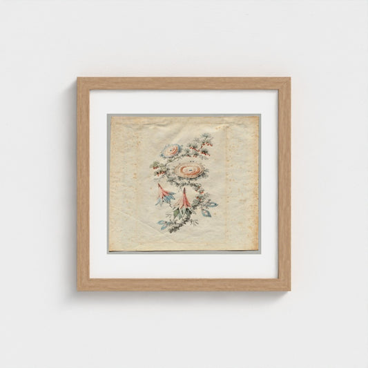 Flower Embroidery Design for Silk Manufactory of Lyon by Jean Baptiste Pillement, natural wood frame