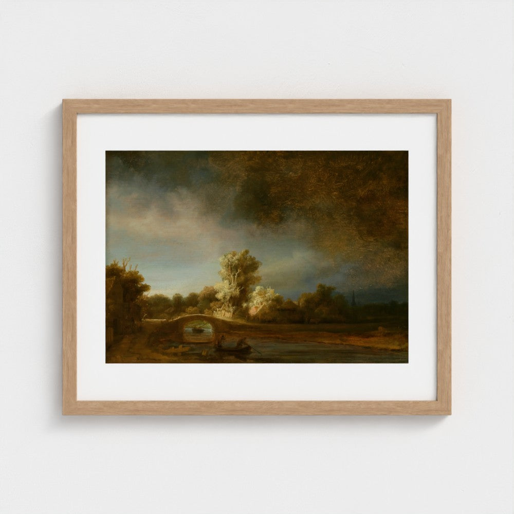 Landscape with a Stone Bridge by Rembrandt van Rijn in a natural frame