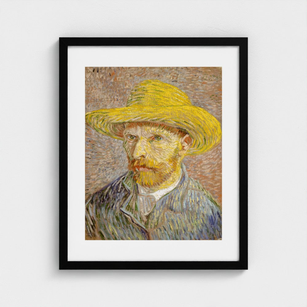 Vincent van Gogh, Self-Portrait with a Straw Hat, black frame mock-up