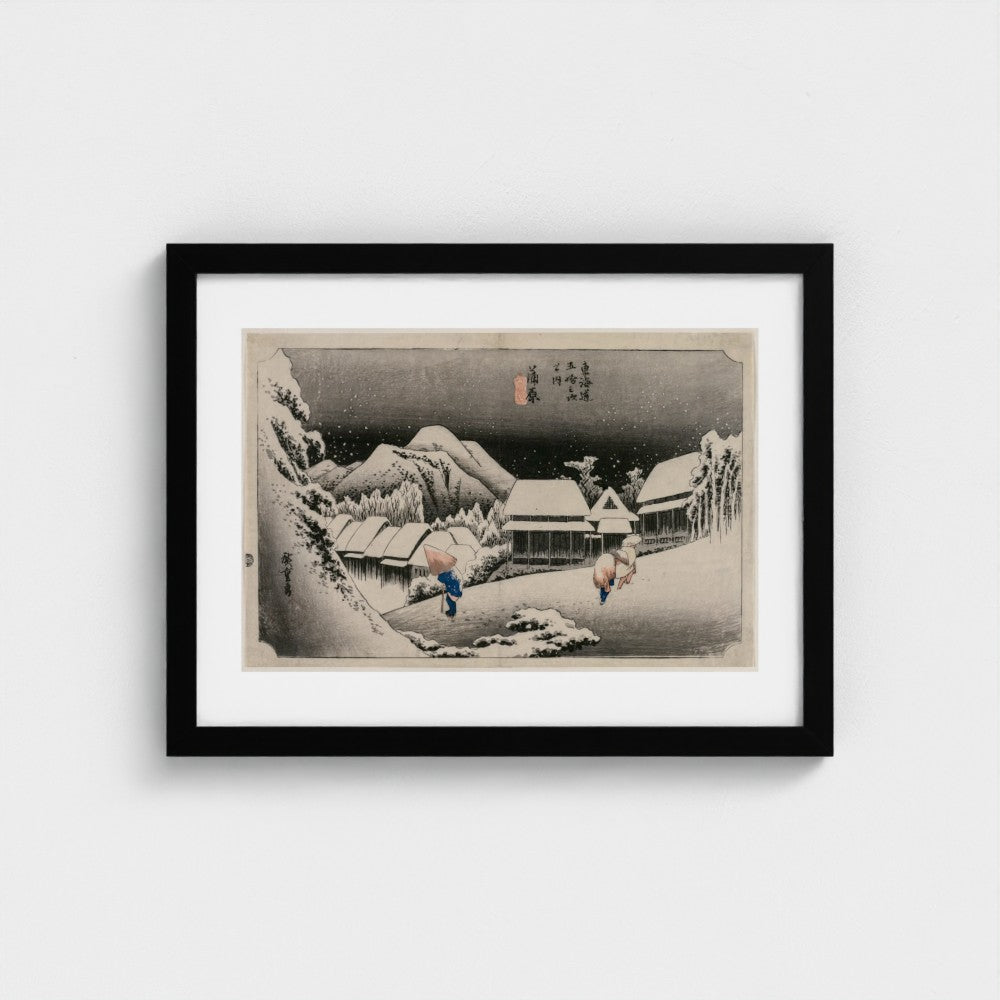 Evening Snow at Kambara (number sixteen of the series Fifty-three Stations of the Tokaido) — Black frame