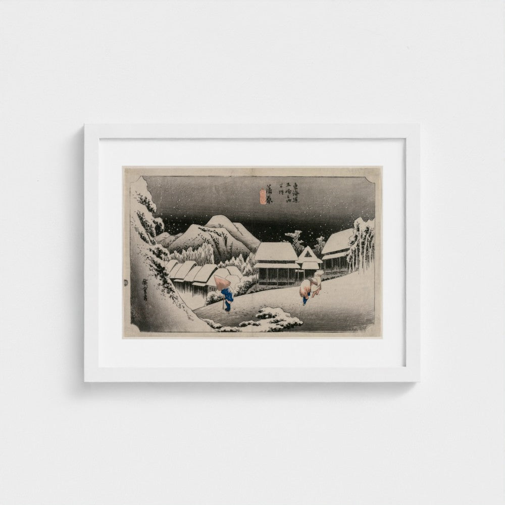 Evening Snow at Kambara (number sixteen of the series Fifty-three Stations of the Tokaido) — White frame