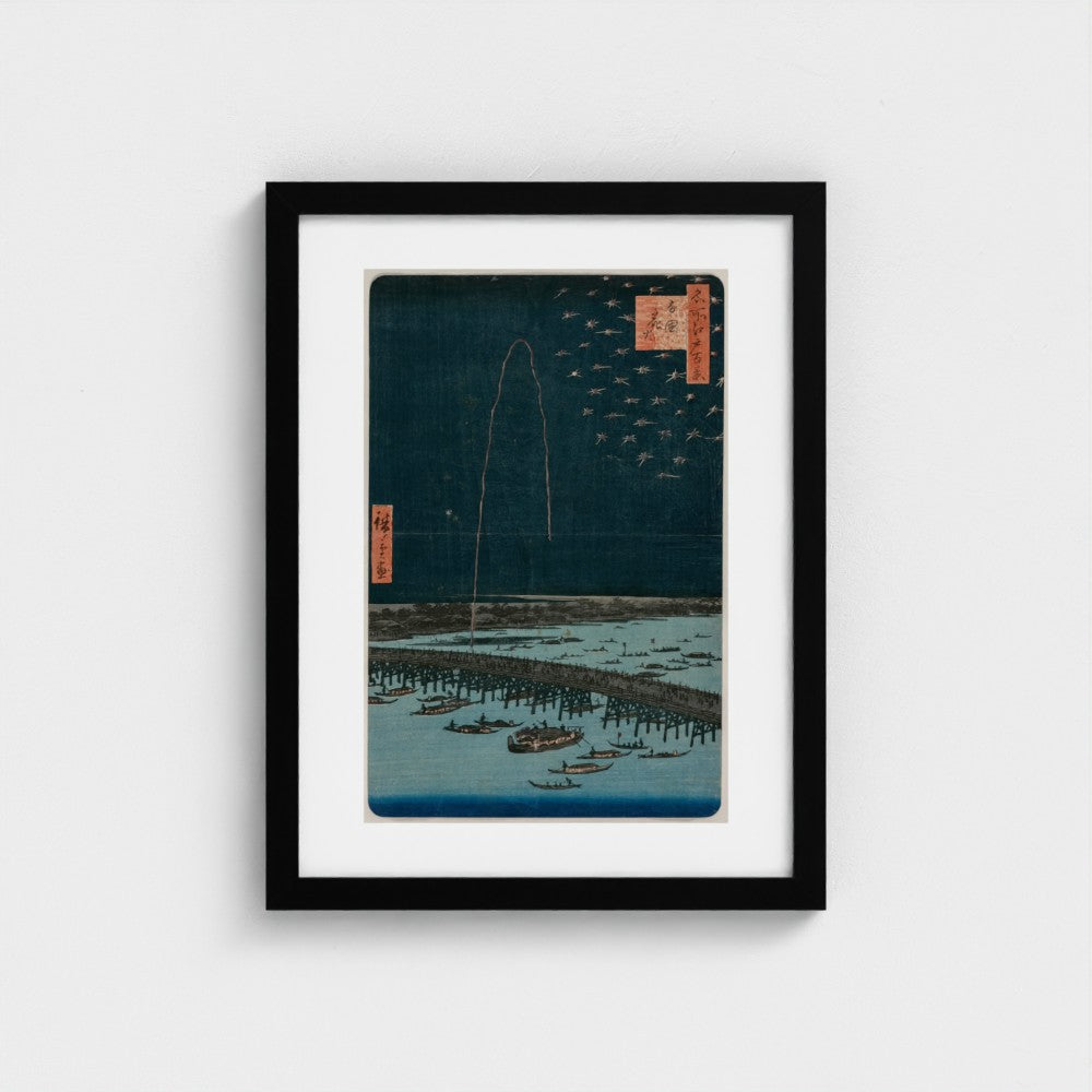 Fireworks at Ryōgoku — Black frame, genuine Prodigi Head On mock-up