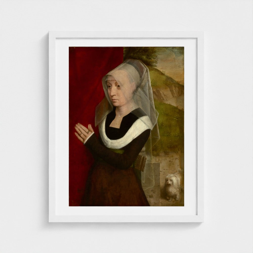 Portrait of a Woman at Prayer by Hans Memling in a white 40 × 50 cm Classic Frame