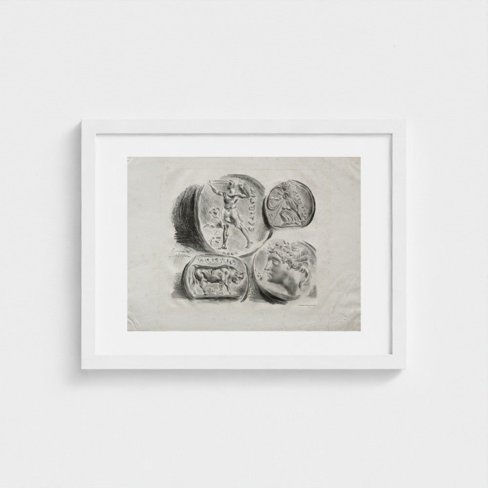 Sheet of Four Antique Medals — White frame