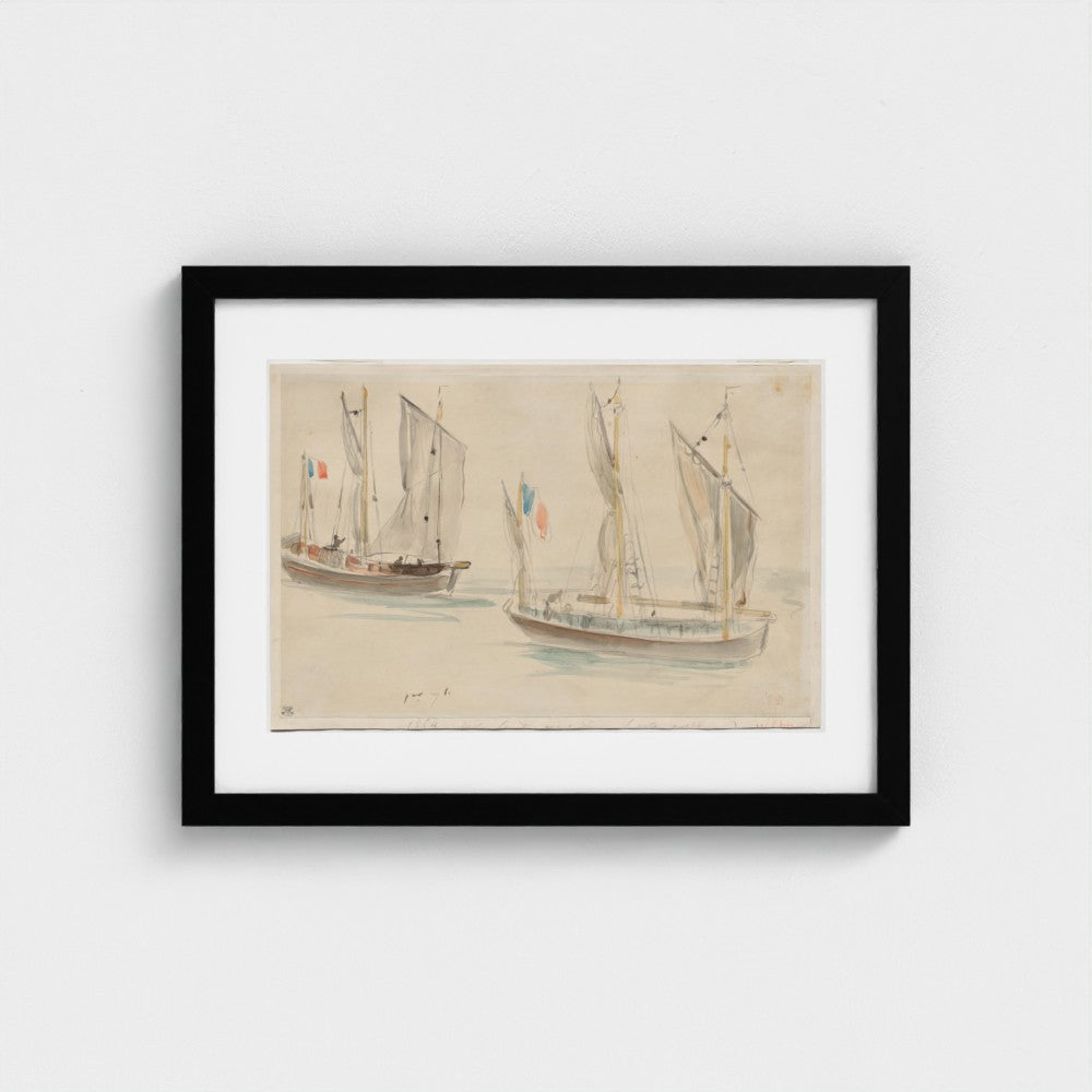 Two Boats at the Harbor of Dieppe — Black frame