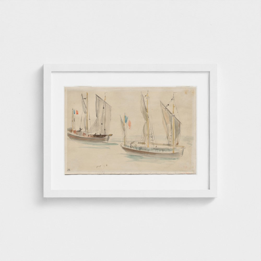 Two Boats at the Harbor of Dieppe — White frame