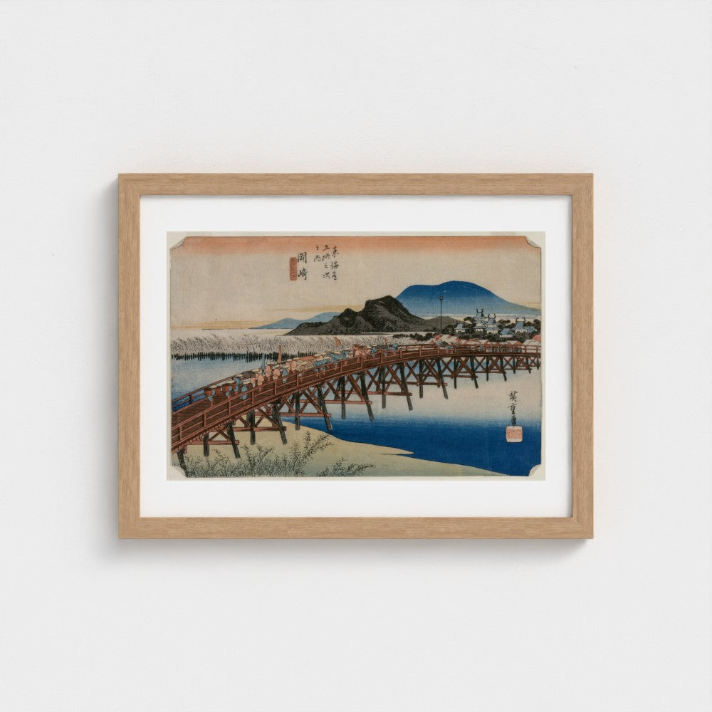 Yahagi Bridge at Okazaki (Station 39), from the series Fifty-Three Stations of the Tokaido — Natural frame